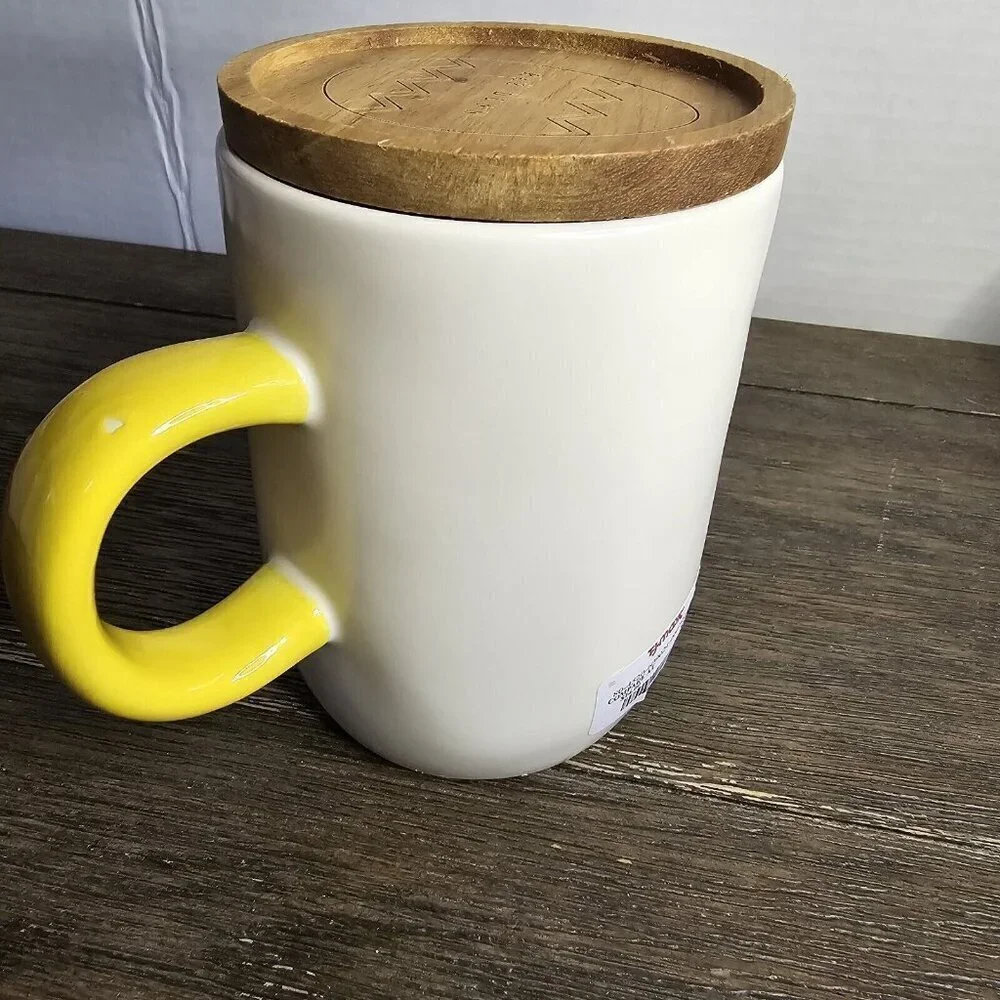 Rae Dunn Artisan Peep Peep Tall Easter Mug Gold Yellow Handle Wood Top 2021